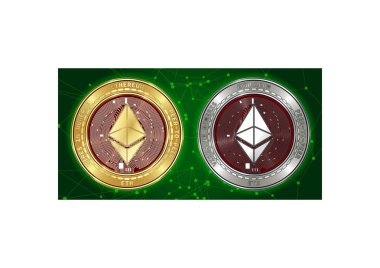 Altın ve gümüş Ethereum (Eth) cryptocurrency demir blockchain arka plan