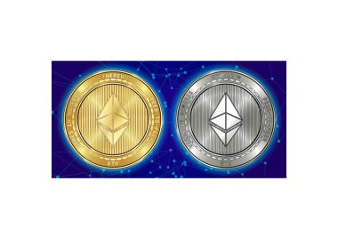 Altın ve gümüş Ethereum (Eth) cryptocurrency demir blockchain arka plan