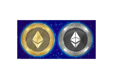 Altın ve gümüş Ethereum (Eth) cryptocurrency demir blockchain arka plan