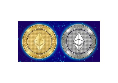 Altın ve gümüş Ethereum (Eth) cryptocurrency demir blockchain arka plan