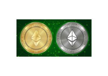 Altın ve gümüş Ethereum (Eth) cryptocurrency demir blockchain arka plan