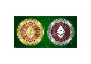 Altın ve gümüş Ethereum (Eth) cryptocurrency demir blockchain arka plan