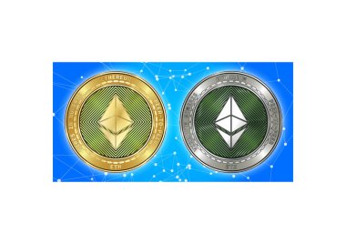 Altın ve gümüş Ethereum (Eth) cryptocurrency demir blockchain arka plan