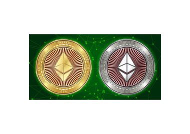 Altın ve gümüş Ethereum (Eth) cryptocurrency demir blockchain arka plan