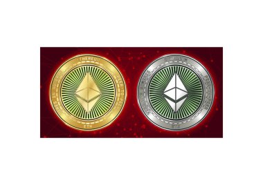 Altın ve gümüş Ethereum (Eth) cryptocurrency demir blockchain arka plan