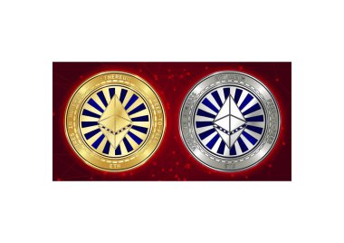 Altın ve gümüş Ethereum (Eth) cryptocurrency demir blockchain arka plan