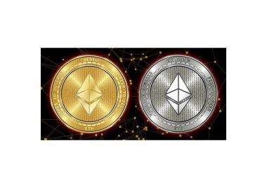 Altın ve gümüş Ethereum (Eth) cryptocurrency demir blockchain arka plan