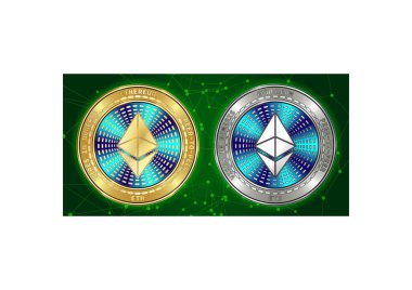 Altın ve gümüş Ethereum (Eth) cryptocurrency demir blockchain arka plan