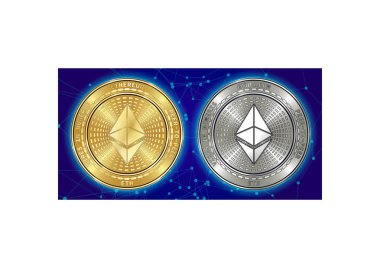 Altın ve gümüş Ethereum (Eth) cryptocurrency demir blockchain arka plan