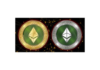 Altın ve gümüş Ethereum (Eth) cryptocurrency demir blockchain arka plan