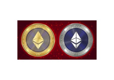 Altın ve gümüş Ethereum (Eth) cryptocurrency demir blockchain arka plan