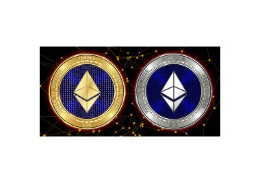 Altın ve gümüş Ethereum (Eth) cryptocurrency demir blockchain arka plan