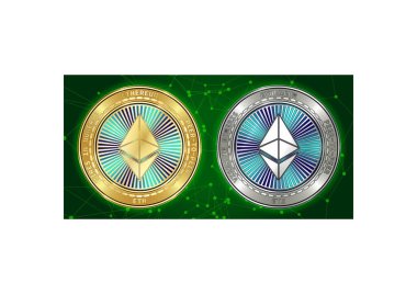 Altın ve gümüş Ethereum (Eth) cryptocurrency demir blockchain arka plan