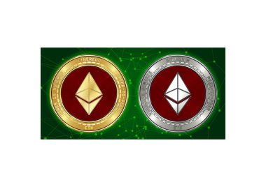 Altın ve gümüş Ethereum (Eth) cryptocurrency demir blockchain arka plan