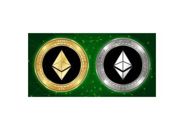 Altın ve gümüş Ethereum (Eth) cryptocurrency demir blockchain arka plan