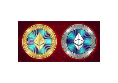 Altın ve gümüş Ethereum (Eth) cryptocurrency demir blockchain arka plan