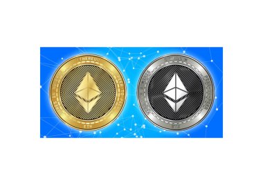 Altın ve gümüş Ethereum (Eth) cryptocurrency demir blockchain arka plan