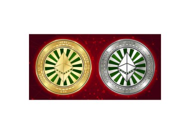 Altın ve gümüş Ethereum (Eth) cryptocurrency demir blockchain arka plan