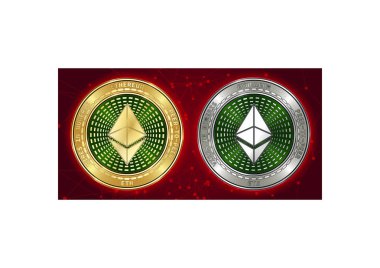 Altın ve gümüş Ethereum (Eth) cryptocurrency demir blockchain arka plan