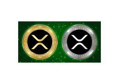 Altın ve gümüş Xrp cryptocurrency demir blockchain arka plan