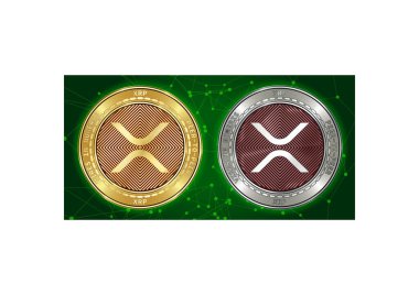 Altın ve gümüş Xrp cryptocurrency demir blockchain arka plan