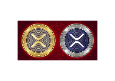 Altın ve gümüş Xrp cryptocurrency demir blockchain arka plan