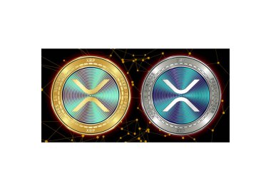 Altın ve gümüş Xrp cryptocurrency demir blockchain arka plan