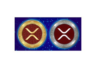Altın ve gümüş Xrp cryptocurrency demir blockchain arka plan