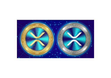 Altın ve gümüş Xrp cryptocurrency demir blockchain arka plan