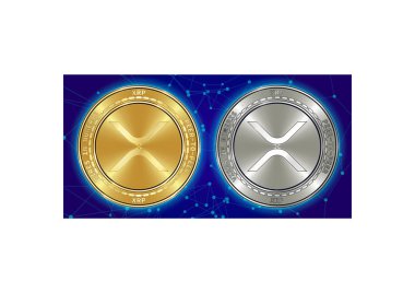 Altın ve gümüş Xrp cryptocurrency demir blockchain arka plan