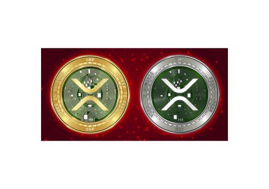 Altın ve gümüş Xrp cryptocurrency demir blockchain arka plan