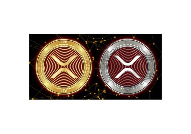 Altın ve gümüş Xrp cryptocurrency demir blockchain arka plan
