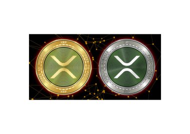 Altın ve gümüş Xrp cryptocurrency demir blockchain arka plan