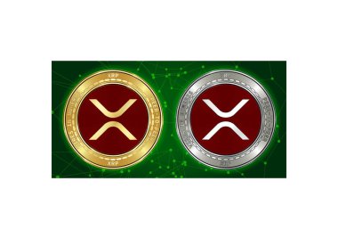 Altın ve gümüş Xrp cryptocurrency demir blockchain arka plan