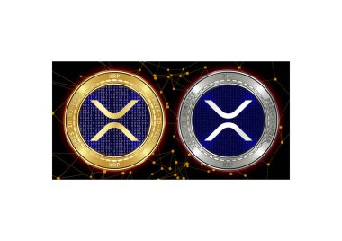 Altın ve gümüş Xrp cryptocurrency demir blockchain arka plan