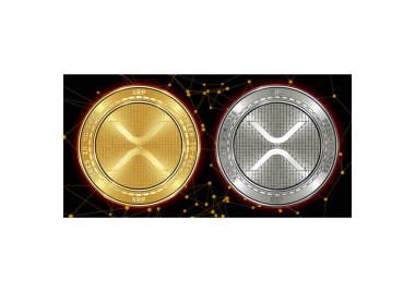 Altın ve gümüş Xrp cryptocurrency demir blockchain arka plan