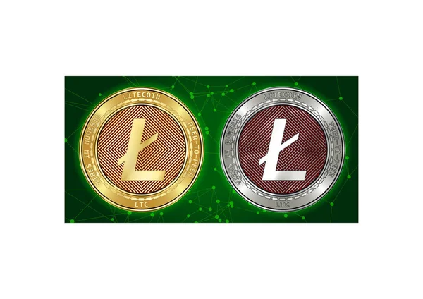 Gold- und Silbermünzen der Kryptowährung Litecoin (ltc) auf Blockchain-Hintergrund — Stockvektor