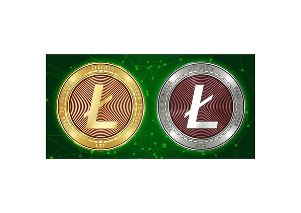 Arany és ezüst Litecoin (Ltc) cryptocurrency érmék és blockchain háttér — Stock Vector