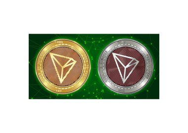 Altın ve gümüş Tron (Trx) cryptocurrency demir blockchain arka plan