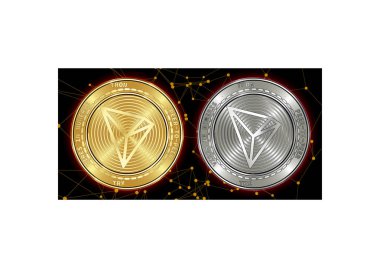 Altın ve gümüş Tron (Trx) cryptocurrency demir blockchain arka plan