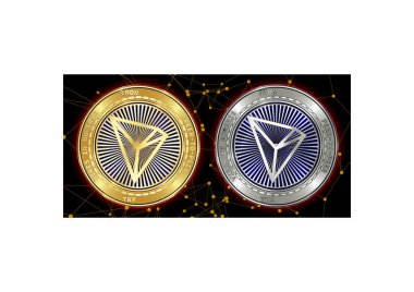 Altın ve gümüş Tron (Trx) cryptocurrency demir blockchain arka plan