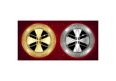 Altın ve gümüş Cosmos (Atom) cryptocurrency demir blockchain arka plan