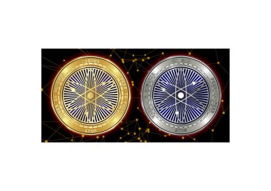 Altın ve gümüş Cosmos (Atom) cryptocurrency demir blockchain arka plan