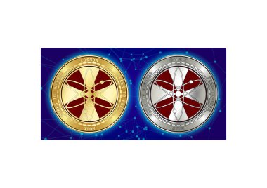 Altın ve gümüş Cosmos (Atom) cryptocurrency demir blockchain arka plan