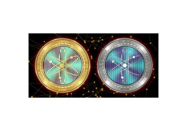 Altın ve gümüş Cosmos (Atom) cryptocurrency demir blockchain arka plan