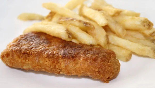 Oven Baked Fish Portion Side French Fries — Stock Photo, Image