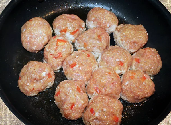 Lean Ground Turkey Meatballs Cooking Skillet — Stock Photo, Image
