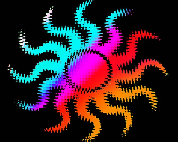Абстрактный Дизайн Формы Солнца Яркими Жирными Цветами Черном Фоне — стоковое фото