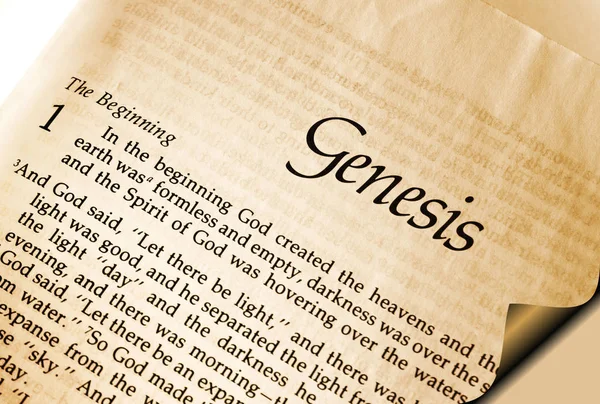Άνοιγμα Σελίδας Στην Αγία Γραφή Δείχνει Γένεση Κεφάλαιο Ένα Στίχο — Φωτογραφία Αρχείου