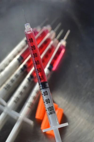 Close up of hypodermic needle (injection needle), selective focus.